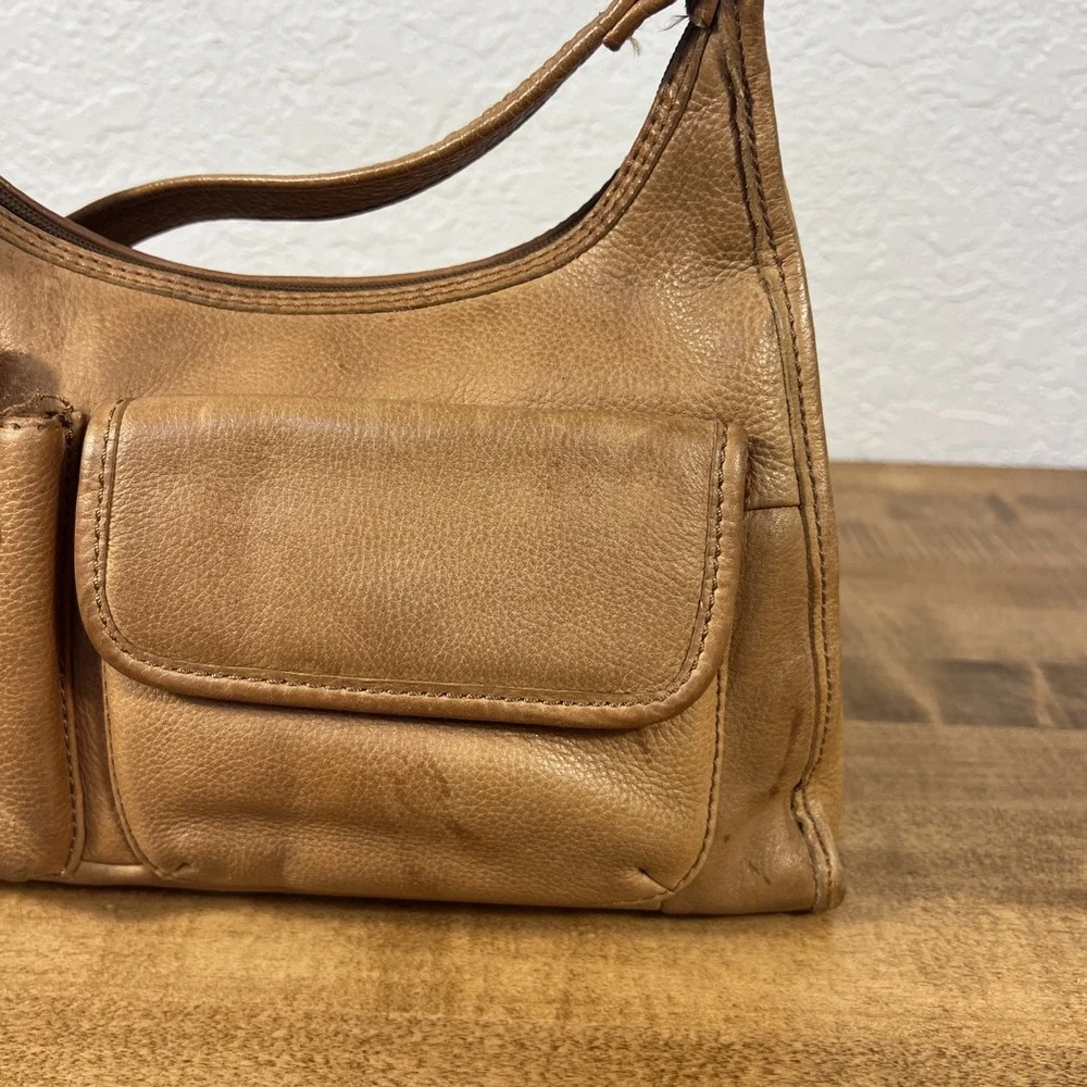 Vintage Fossil 1954 Genuine Leather Purse Shoulder Handbag Tan #75082